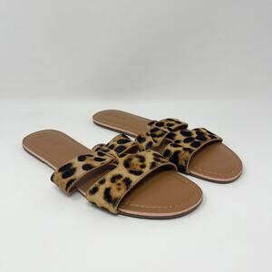 J. Crew‎ Calf Hair Leopard Beachside Slide Sandals Womens 9 Flat Classic Animal